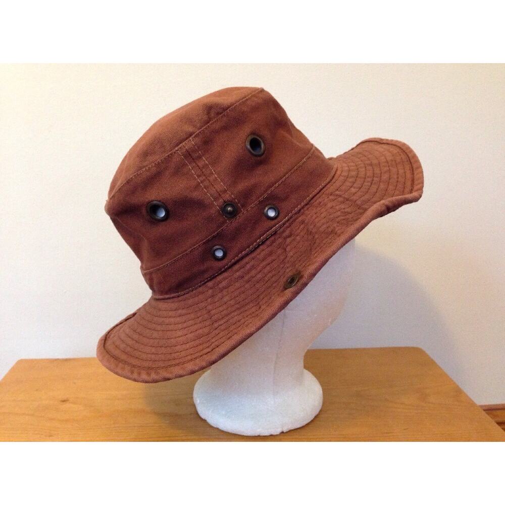 Vtg Dorfman Pacific Floater Outdoor Hat Brown 100% Cotton Canvas Broad Brim 22"